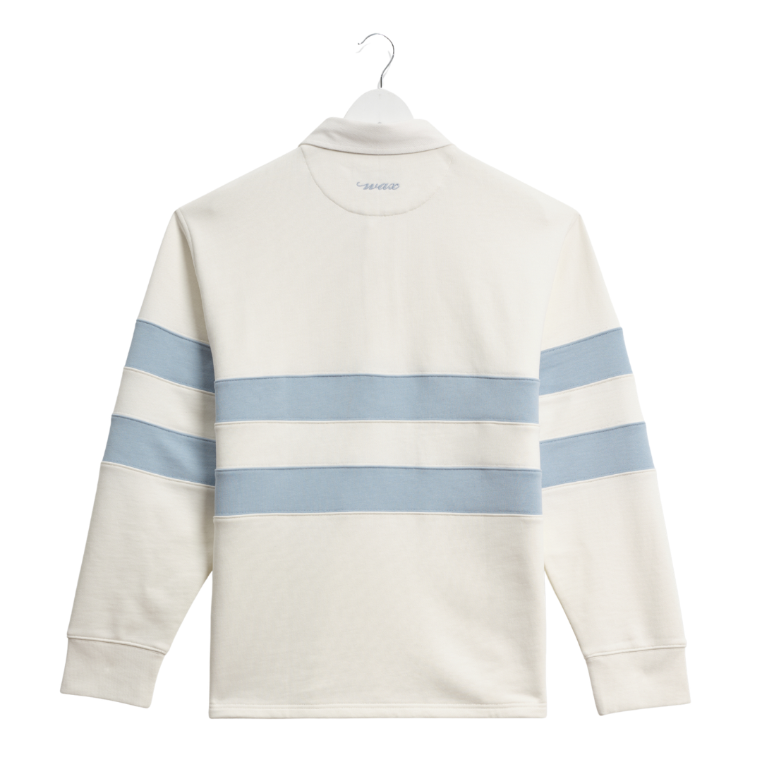 Wax London Rowhill Rugby Shirt in Ecru/Light Blue&nbsp;