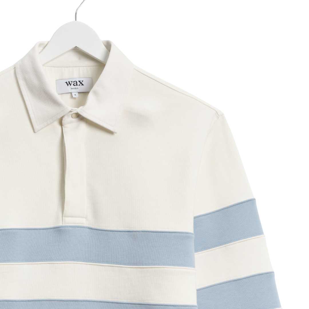 Wax London Rowhill Rugby Shirt in Ecru/Light Blue&nbsp;