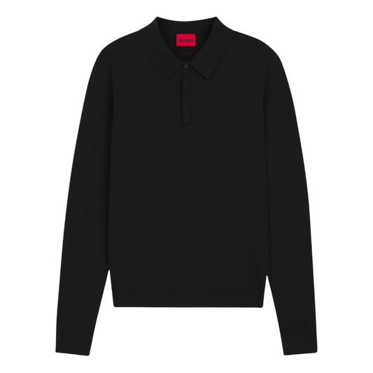 HUGO San Pippo-CV Knitted Polo in Black