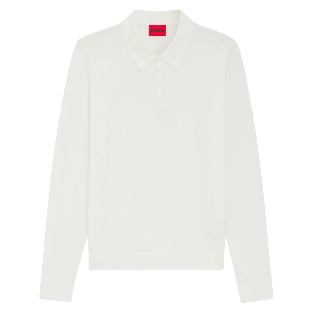 HUGO San Pippo-CV Knitted Polo in Natural