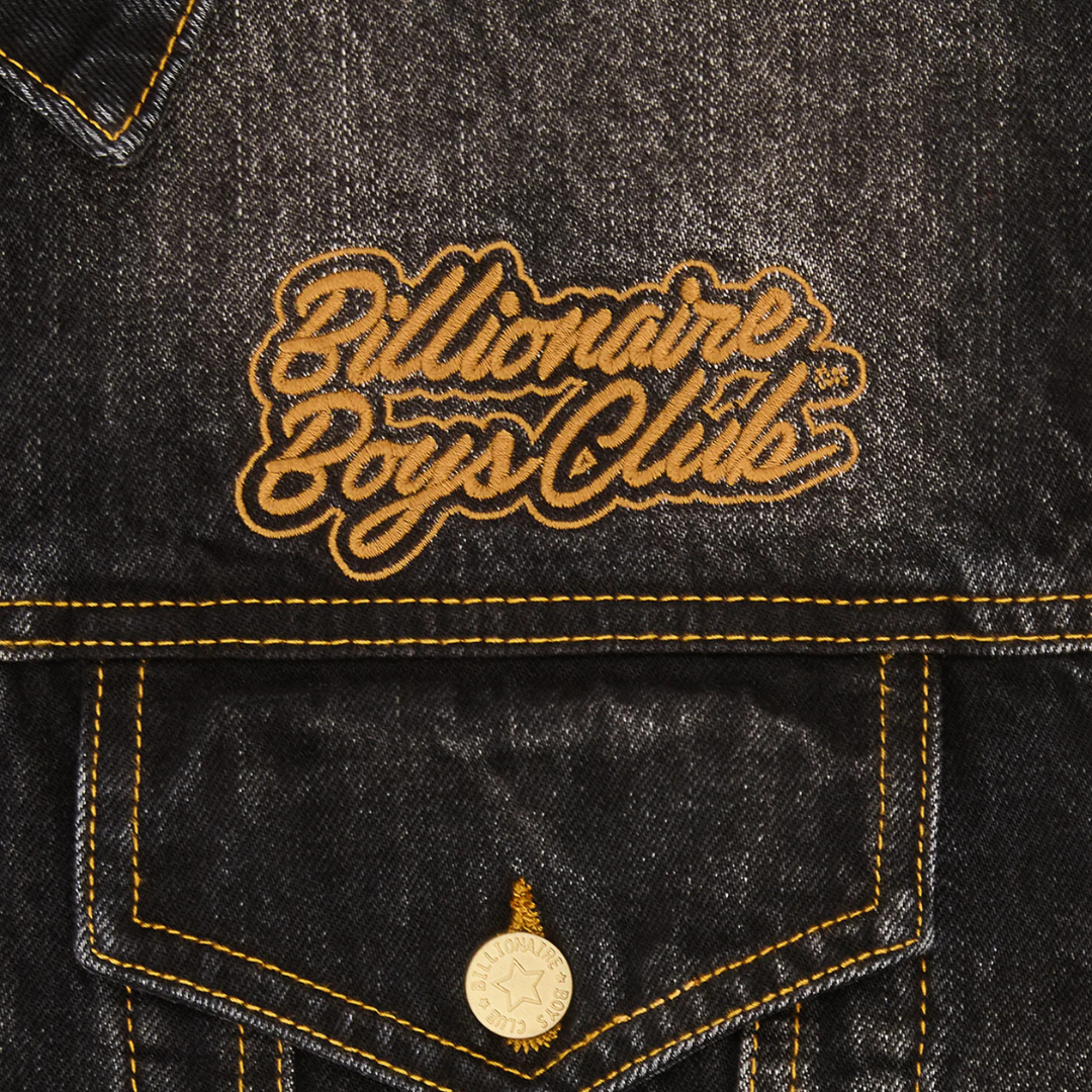Billionaire Boys Club Script Denim Trucker Jacket in Washed Black