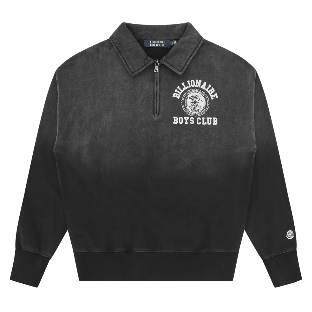 Billionaire Boys Club World College Quarter Zip Sweatshirt in Washed Black