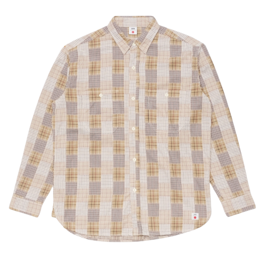 Chemise de travail Edwin à manches longues beige/marron