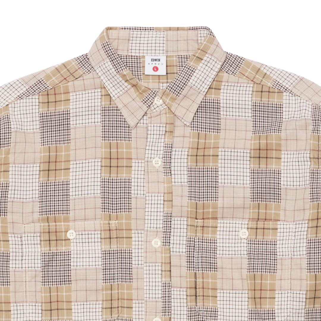 Chemise de travail Edwin à manches longues beige/marron
