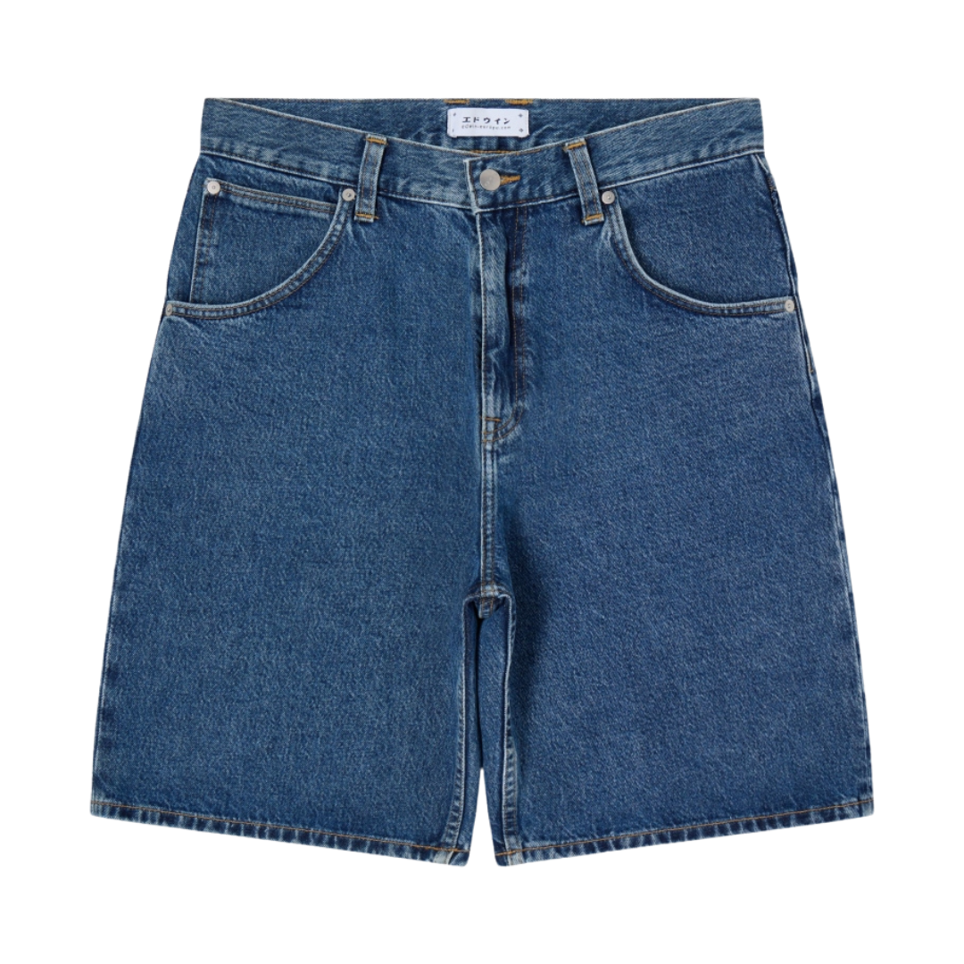 Edwin Tyrell Denim Shorts in Blue Mid Marble Wash