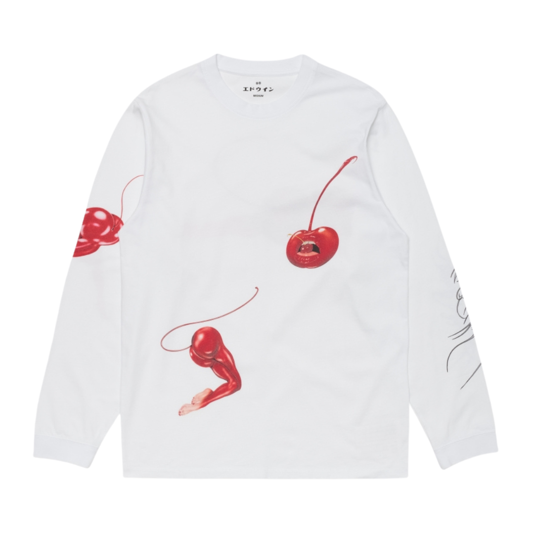 Edwin Cherry Devil Long Sleeve T-Shirt in White