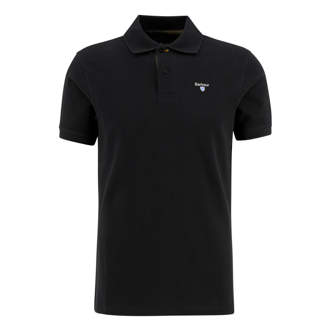 Barbour Tartan Pique Polo Top in Black