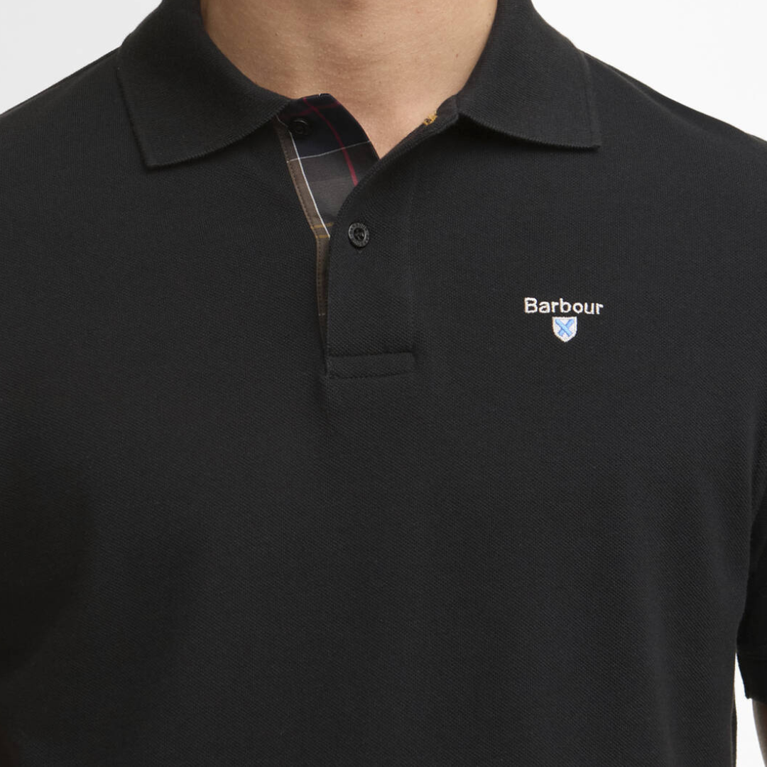 Barbour Tartan Pique Polo Top in Black