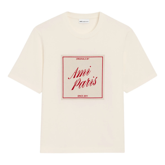AMI Paris Signature Print T-Shirt in Cream