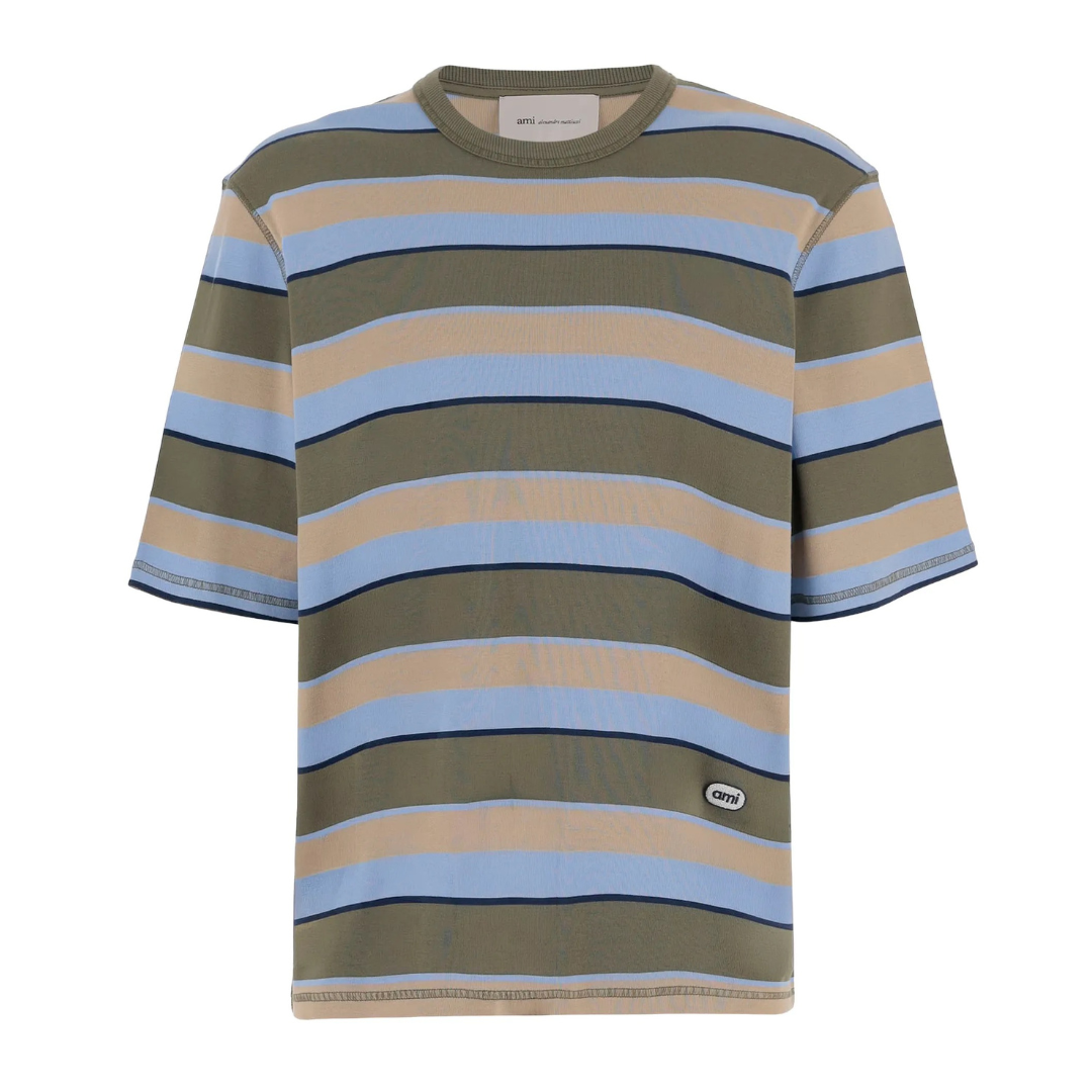 T-shirt rayé AMI Paris vert et beige
