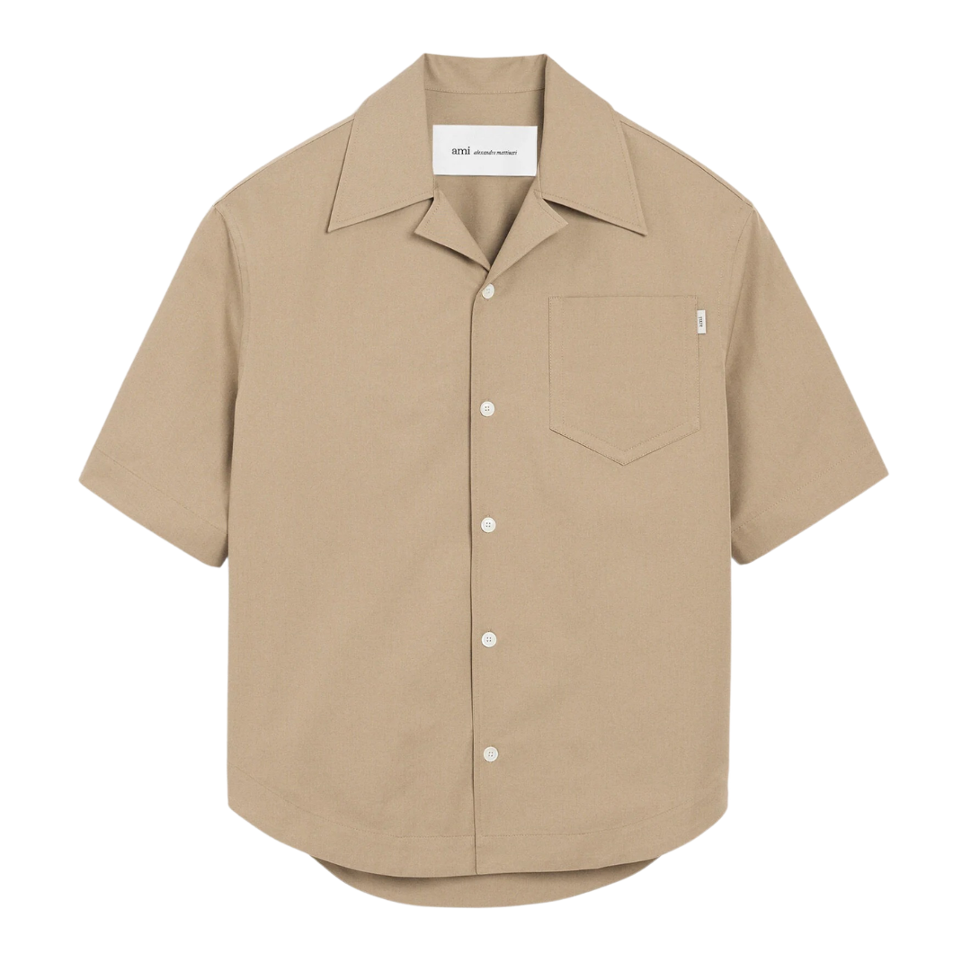 AMI Paris Camp Collar Shirt in Beige
