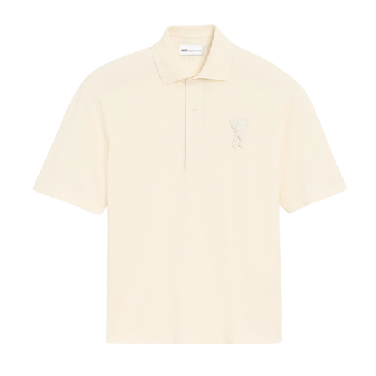 AMI Paris Patch Polo in Cream