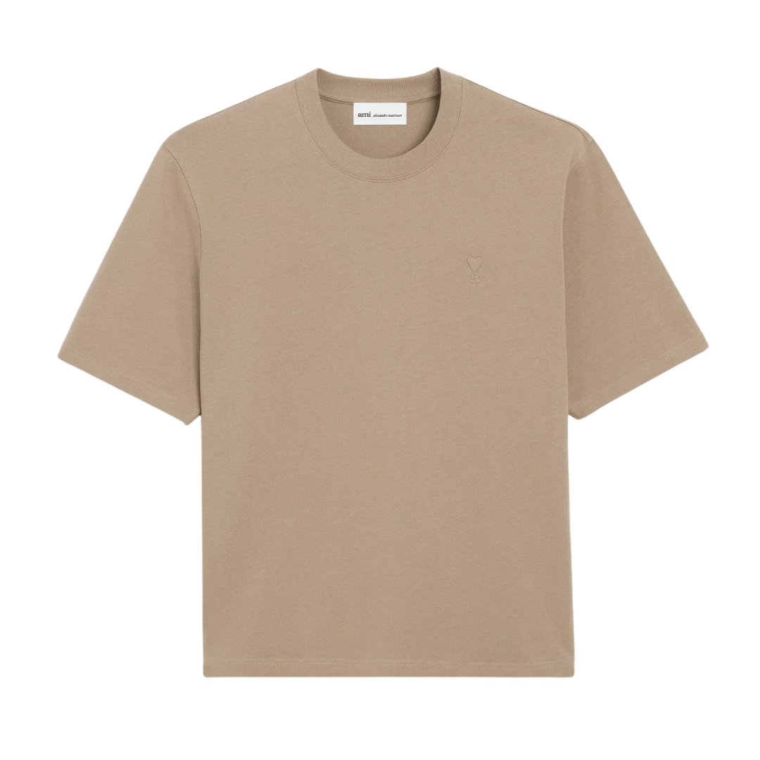 AMI Paris Embossed ADC Logo T-Shirt in Beige