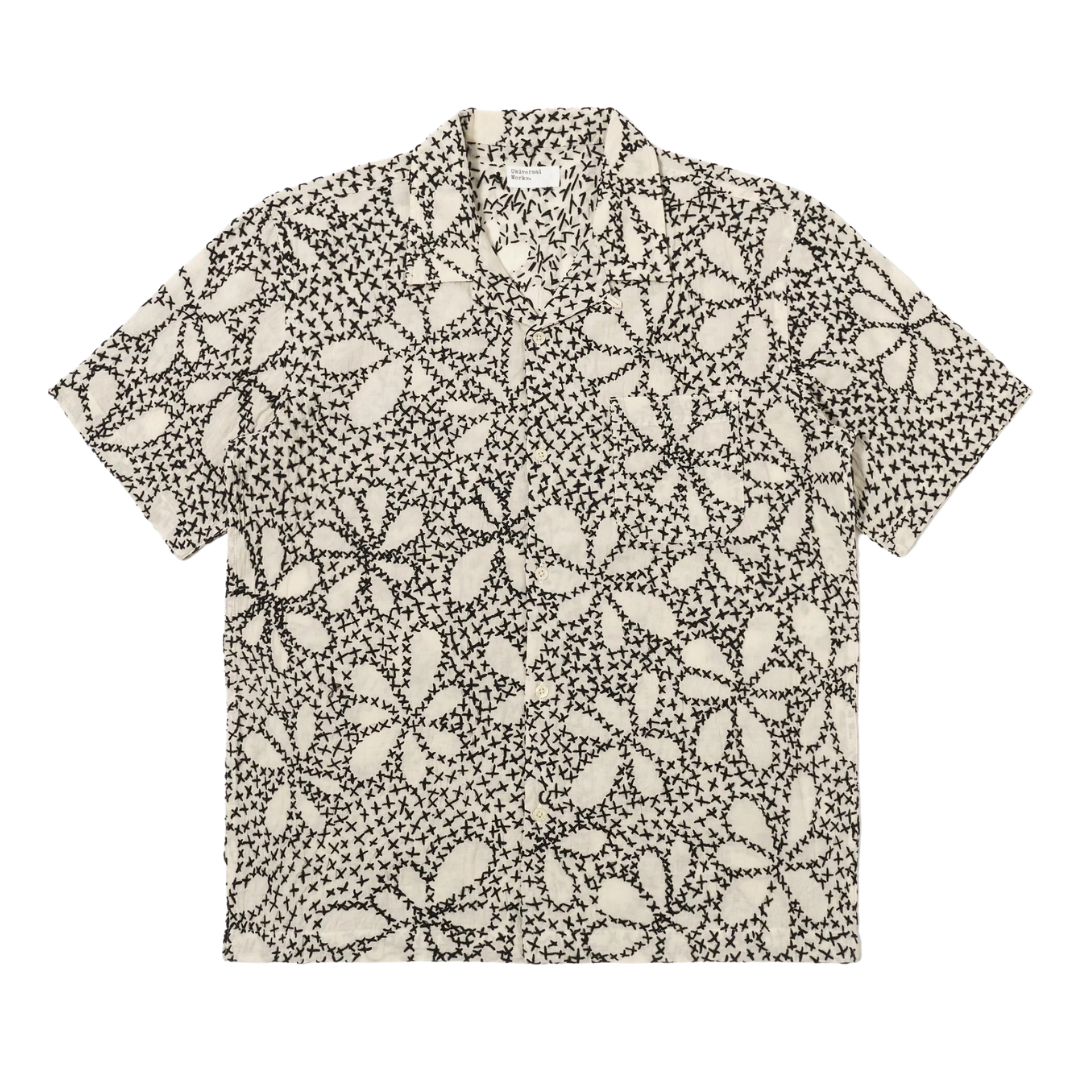 Universal Works Road Shirt in Ecru/Black