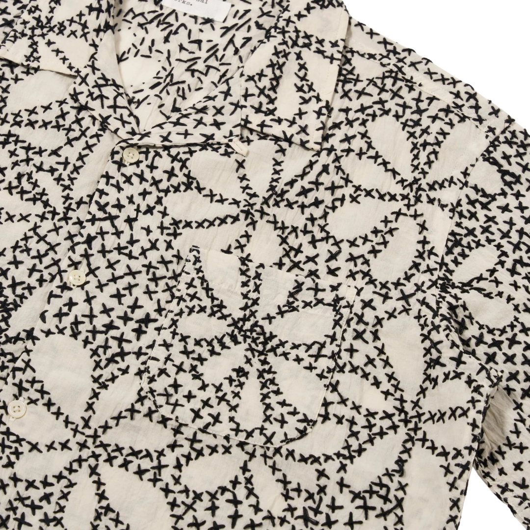 Universal Works Road Shirt in Ecru/Black