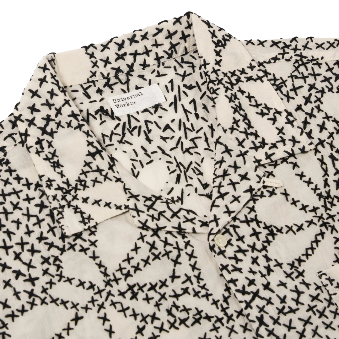 Universal Works Road Shirt in Ecru/Black