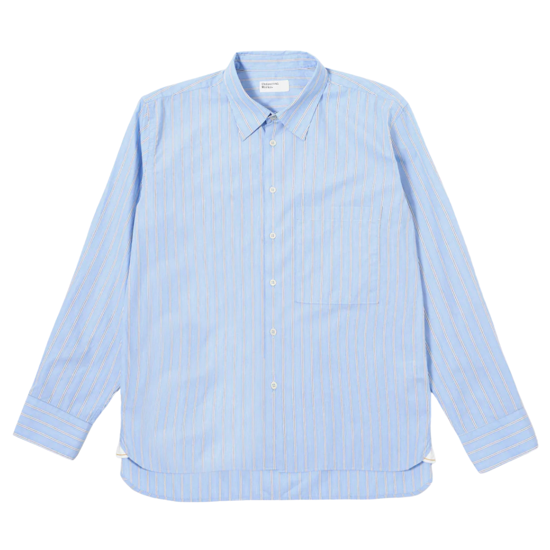 Universal Works Square Pocket Shirt in Blue Stripe