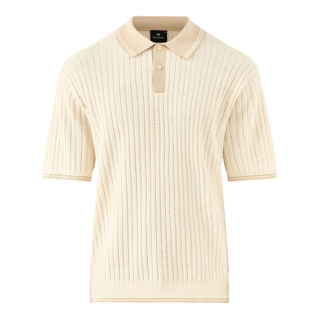 Paul Smith Crochet Knitted Polo Top in Ivory