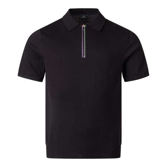 Paul Smith Zip Up Knitted Polo in Black