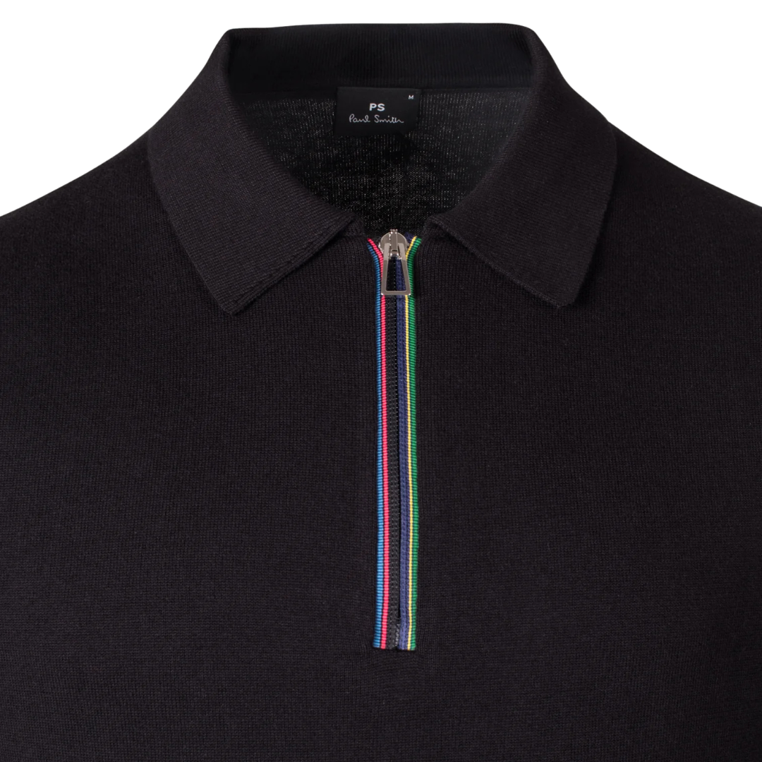 Paul Smith Zip Up Knitted Polo in Black