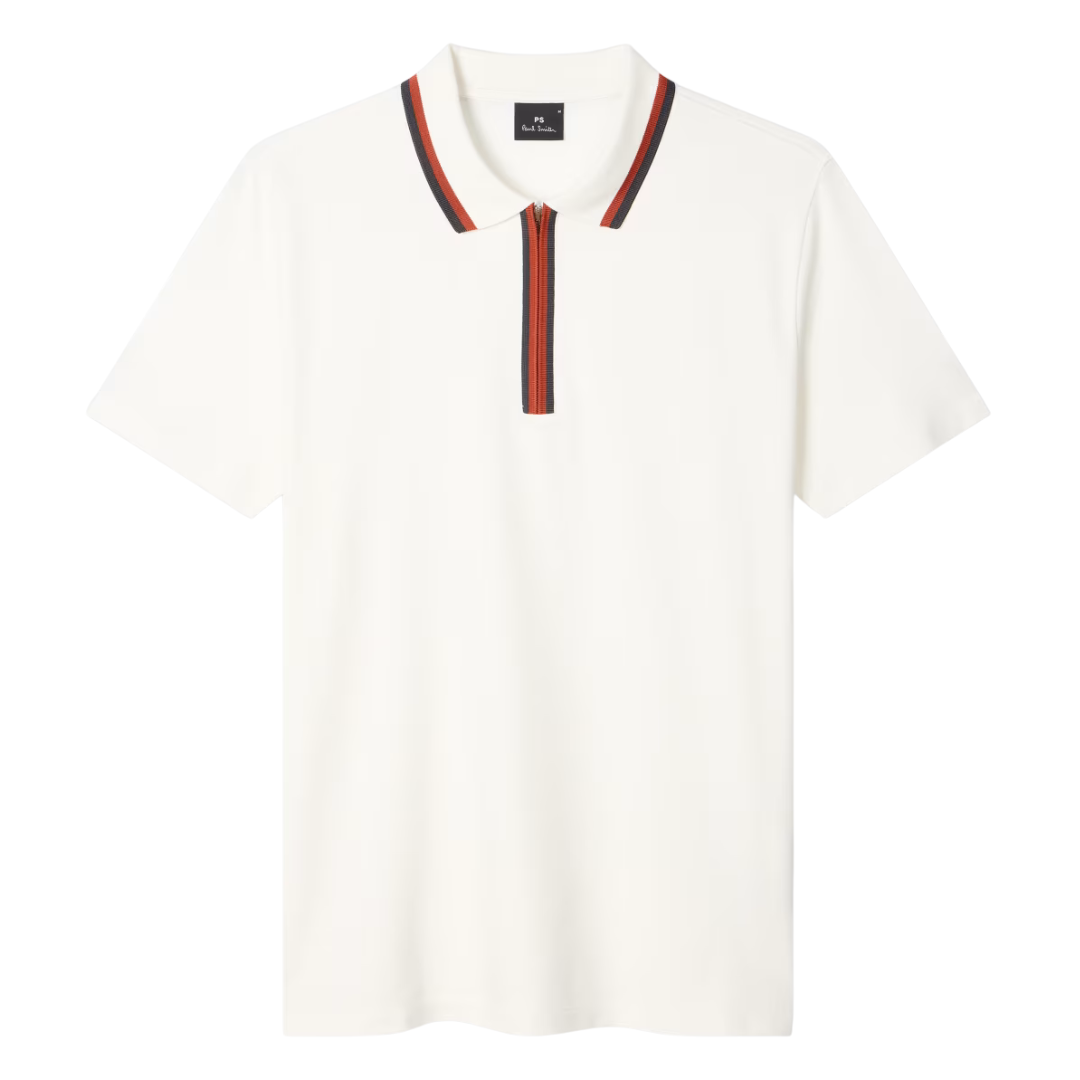 Paul Smith Zip Up Polo Top in Off White