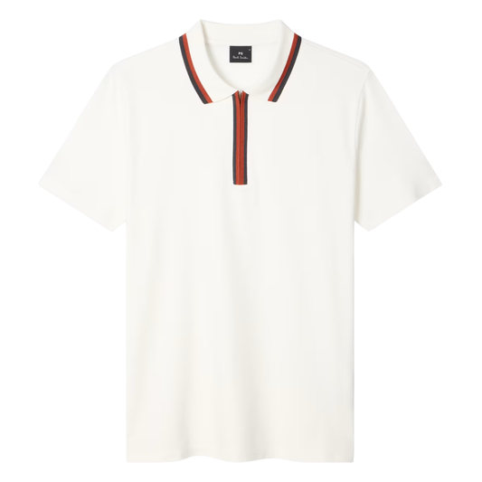 Paul Smith Zip Up Polo Top in Off White