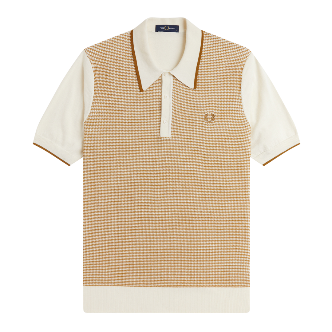 Polo Fred Perry Tonic gaufré en maille couleur écru