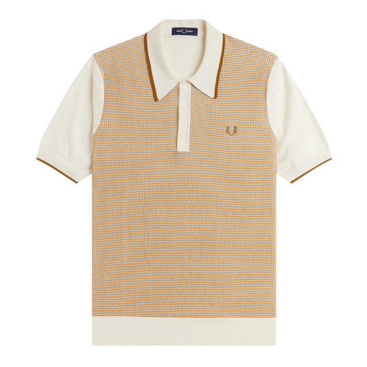 Fred Perry Tonic Waffle Knitted Polo Top in Ecru
