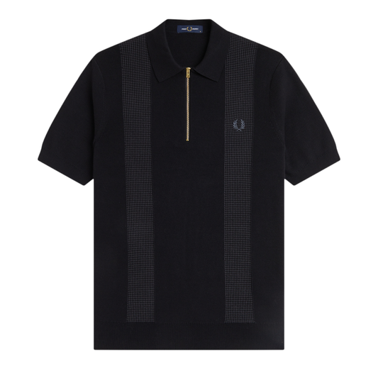 Fred Perry Panel Detail Knitted Polo Shirt in Black