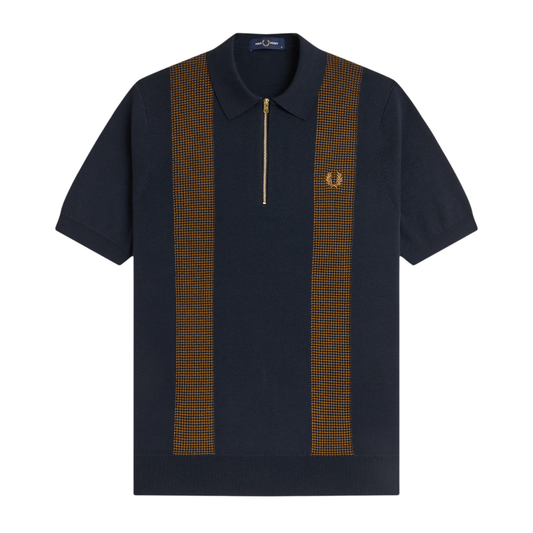 Fred Perry Panel Detail Knitted Polo Shirt in Navy
