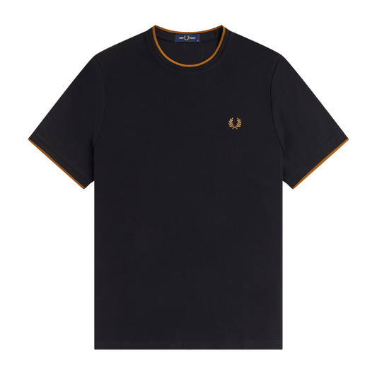 Fred Perry Trim Detail Crepe Pique T-Shirt in Black