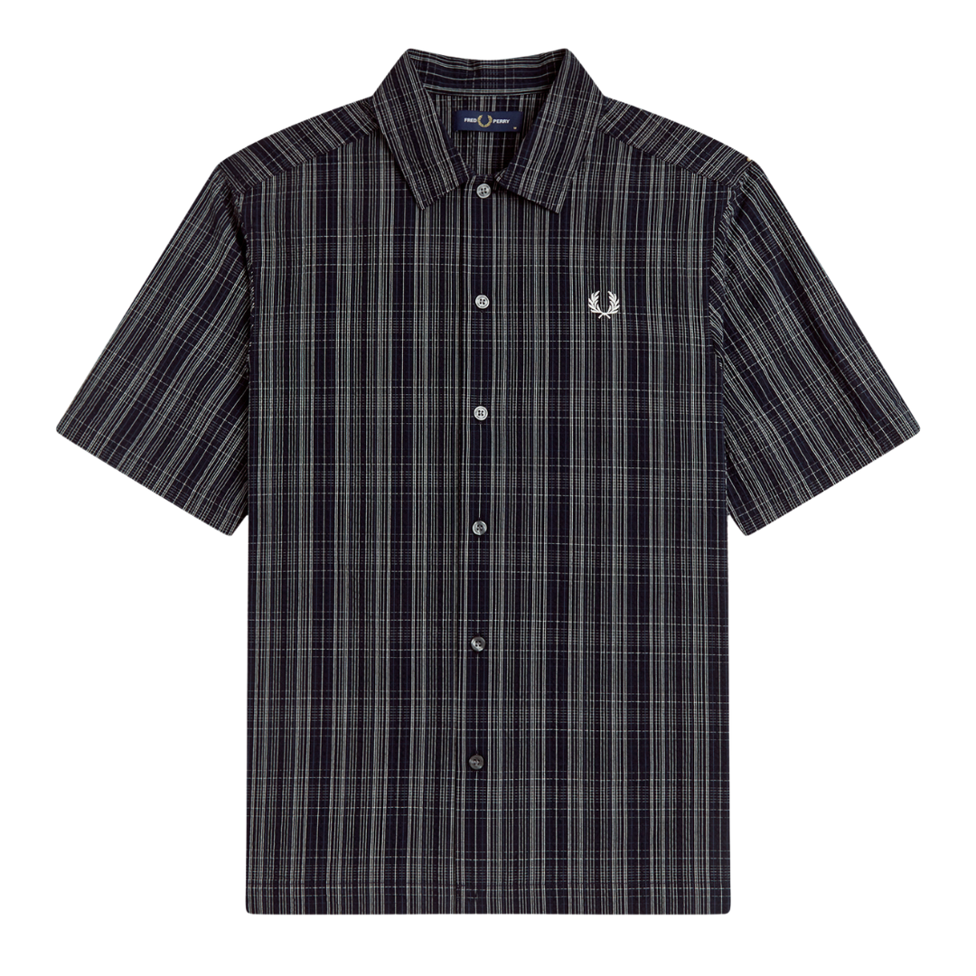 Chemise Fred Perry à manches courtes en seersucker bleu marine