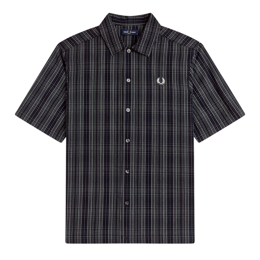 Fred Perry Seersucker Short Sleeve Shirt in Navy