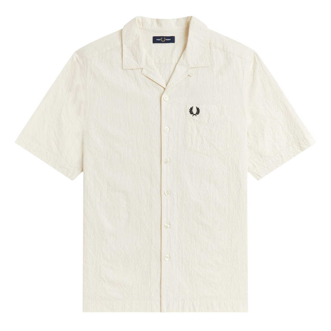 Fred Perry Seersucker Revere Collar Shirt in Ecru