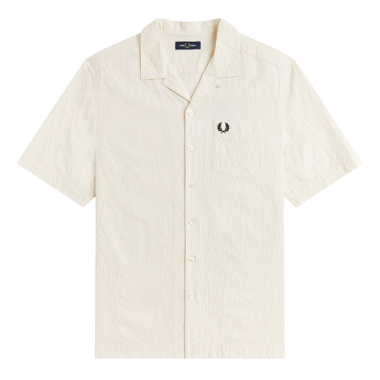 Fred Perry Seersucker Revere Collar Shirt in Ecru
