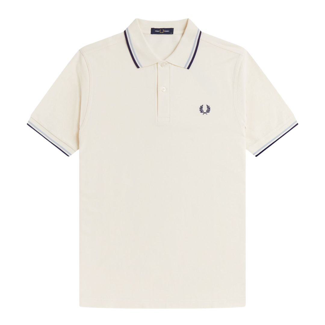 Polo Fred Perry à double liseré écru et bleu crépuscule