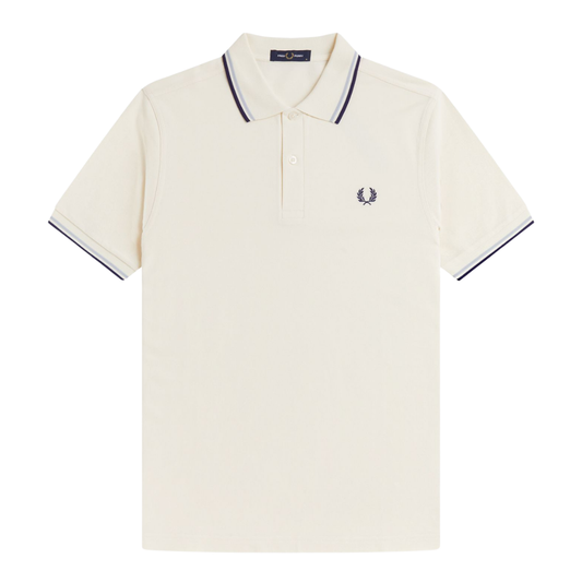 Fred Perry Twin Tipped Polo in Ecru and Dusk Blue