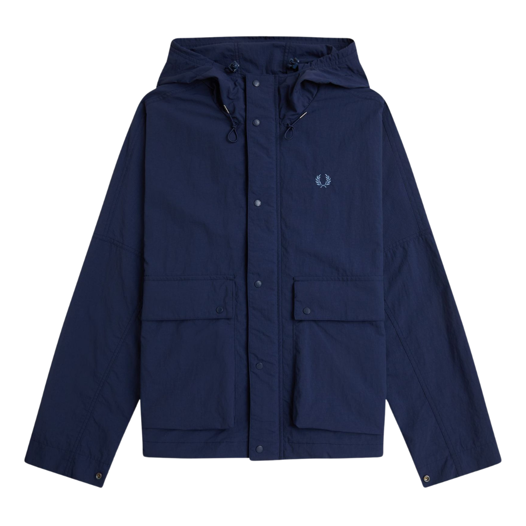 Fred Perry Cropped Ripstop Parka Jacket in Tennis Blue