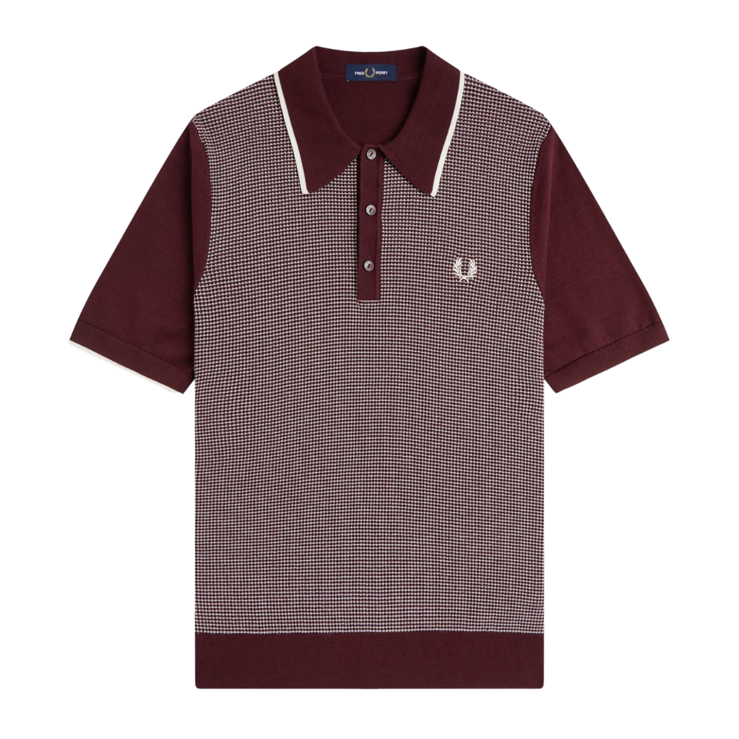 Fred Perry Tonic Waffle Knitted Polo Top in Oxblood