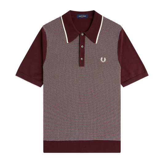Fred Perry Tonic Waffle Knitted Polo Top in Oxblood