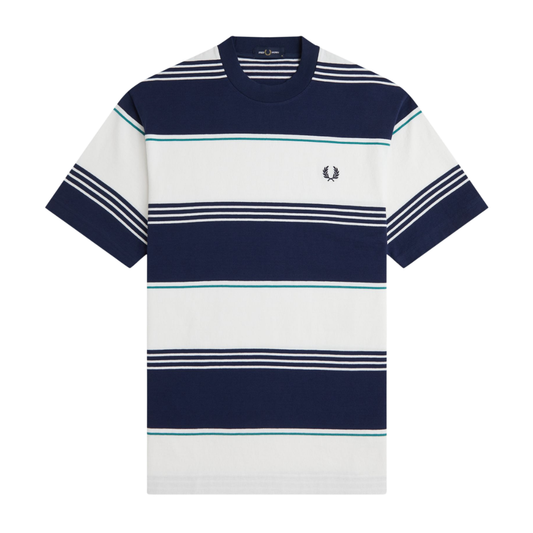 Fred Perry Heavyweight Striped T-Shirt in Tennis Blue