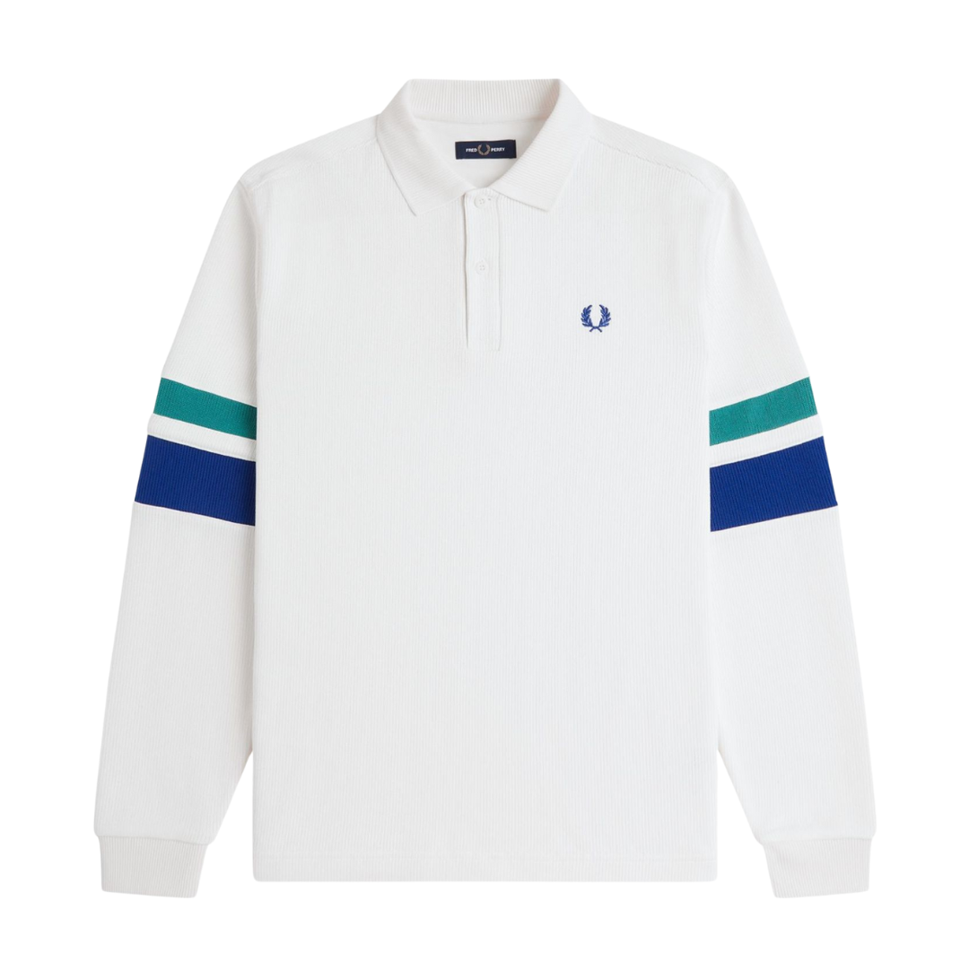 Fred Perry Tipped Sleeve Collared Sweatshirt in Snow White