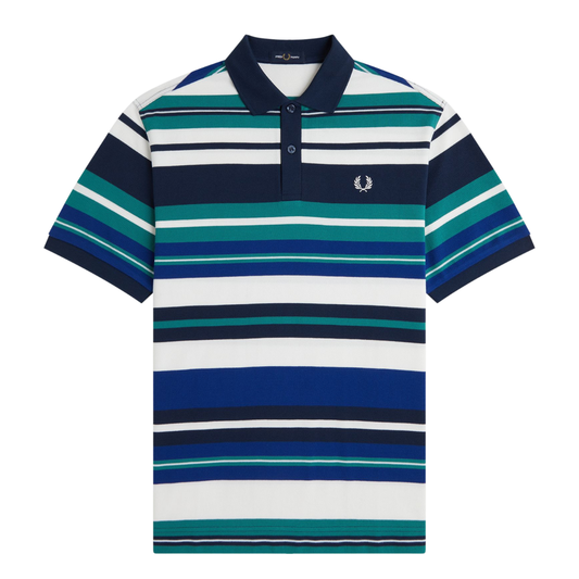 Fred Perry Striped Relaxed Polo Shirt in Deep Mint