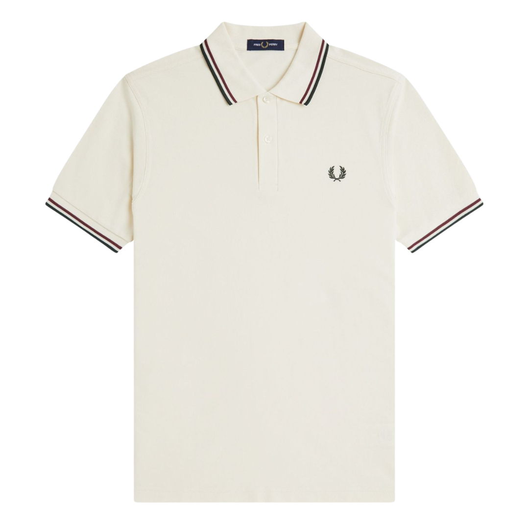 Polo Fred Perry à double liseré ÉCR/OXBLD/GRSRTS