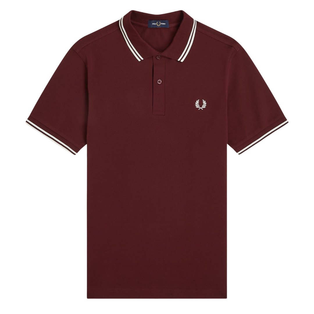 Polo Fred Perry à double liseré couleur lie-de-vin
