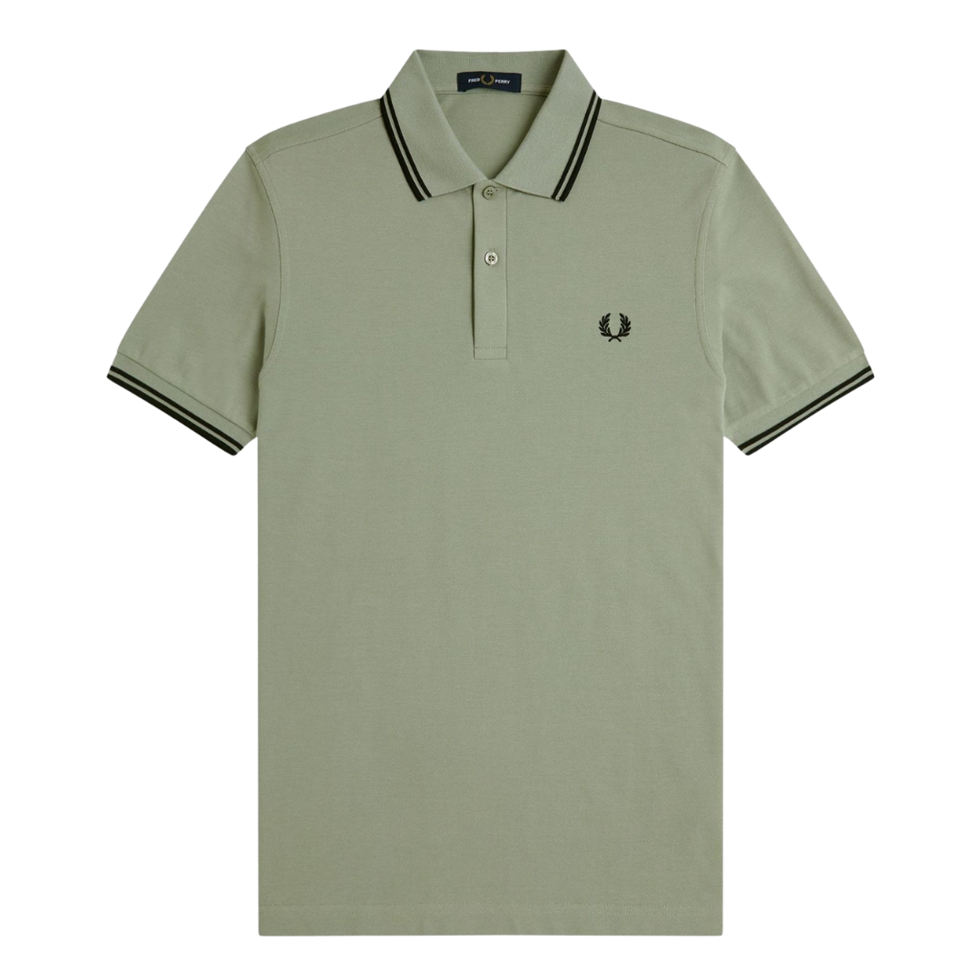 Fred Perry Twin Tipped Polo Shirt in Seagrass & Black