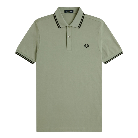 Fred Perry Twin Tipped Polo Shirt in Seagrass & Black