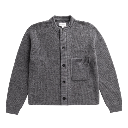 Norse Projects Gullverket Wool Rib Cardigan in Dark Grey Melange
