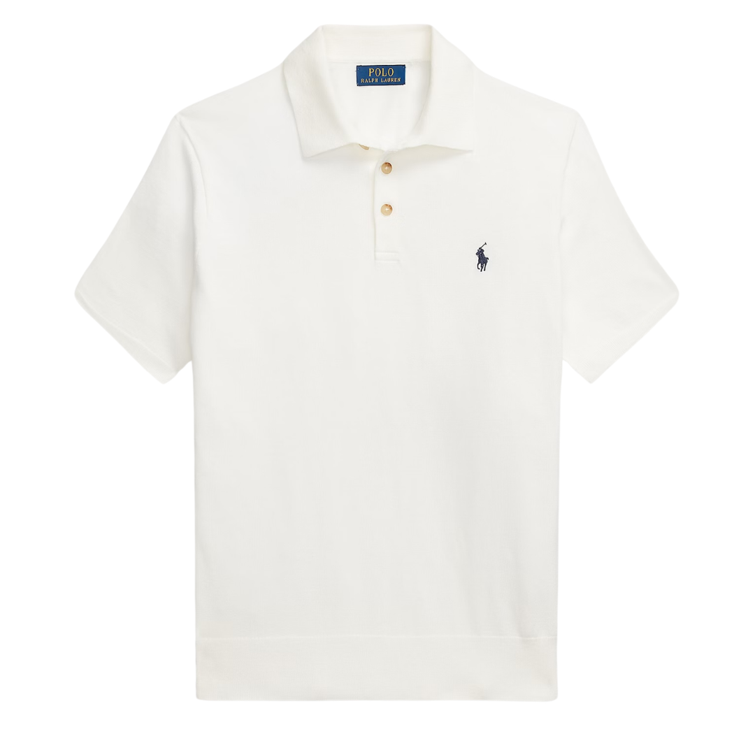 Ralph Lauren Short Sleeve Knitted Polo in Deckwash White