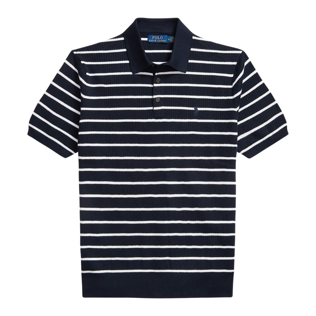 Ralph Lauren Stripe Knitted Polo in Navy